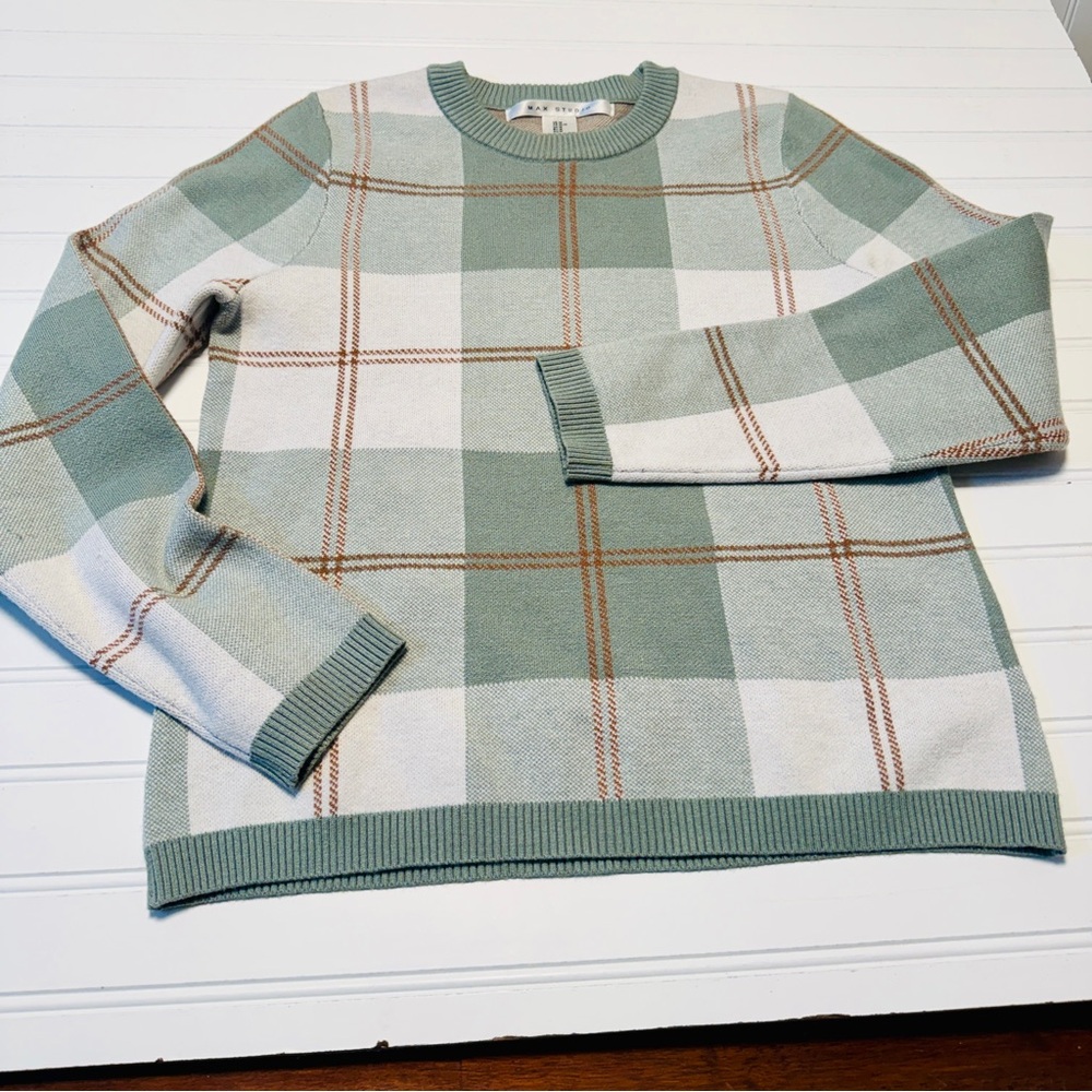 Max Studio Green and Cream‎ Plaid Window Pane Sweater Preppy